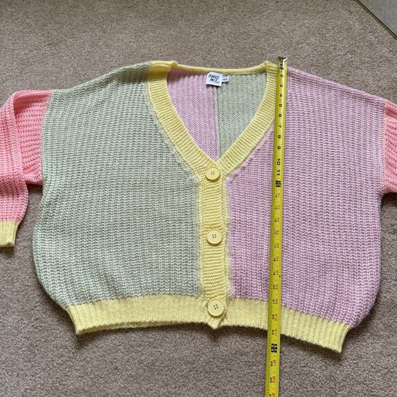 Princess Polly Naomi Cardigan Sweater XS/S Oversized Colorblock Yellow Pink - Picture 11 of 12